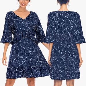 NWT Blue and White Polka Dot Ruffle Dress Women Size Small
